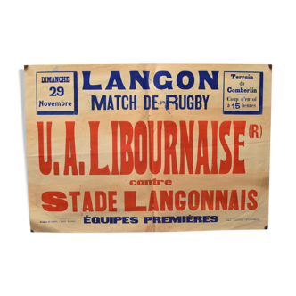 Affiche "Match de Rugby" - Ville de Langon - Années 1930