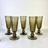 Set of 6 vintage black bubble glass champagne flutes