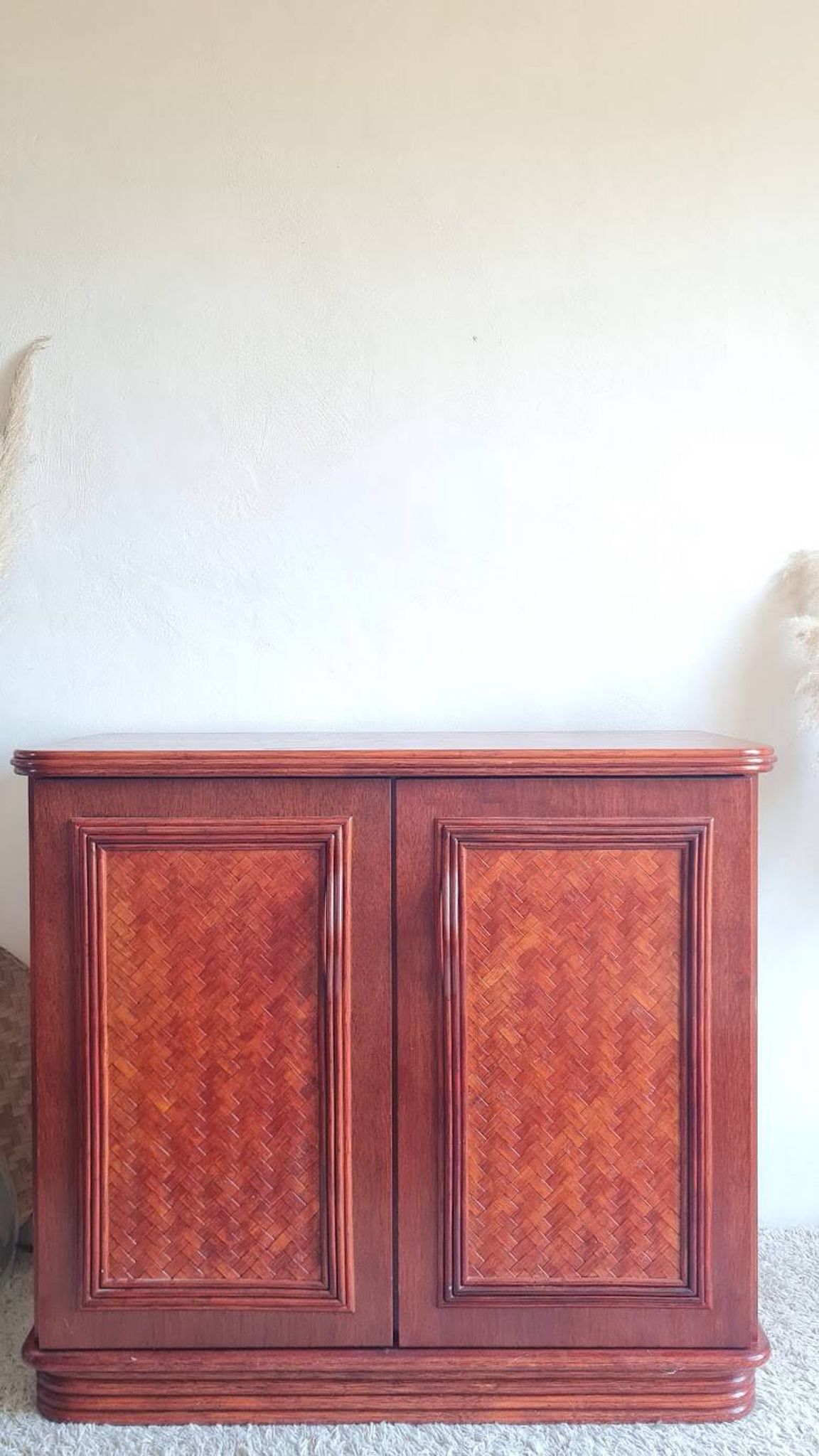 Rattan and wood sideboard from the 1970s.