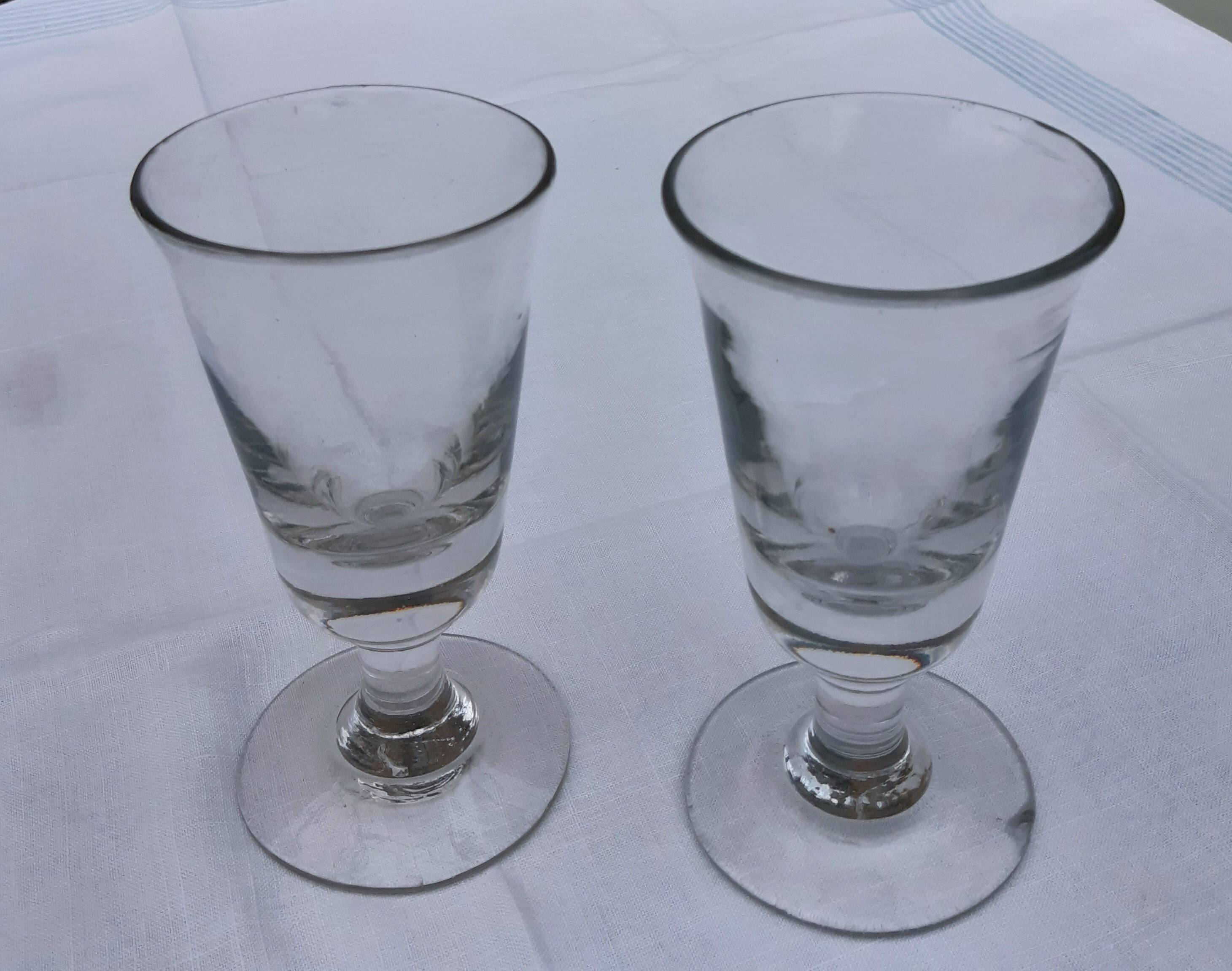 2 old bistro glasses, flared, in blown glass