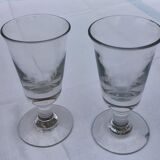 2 old bistro glasses, flared, in blown glass