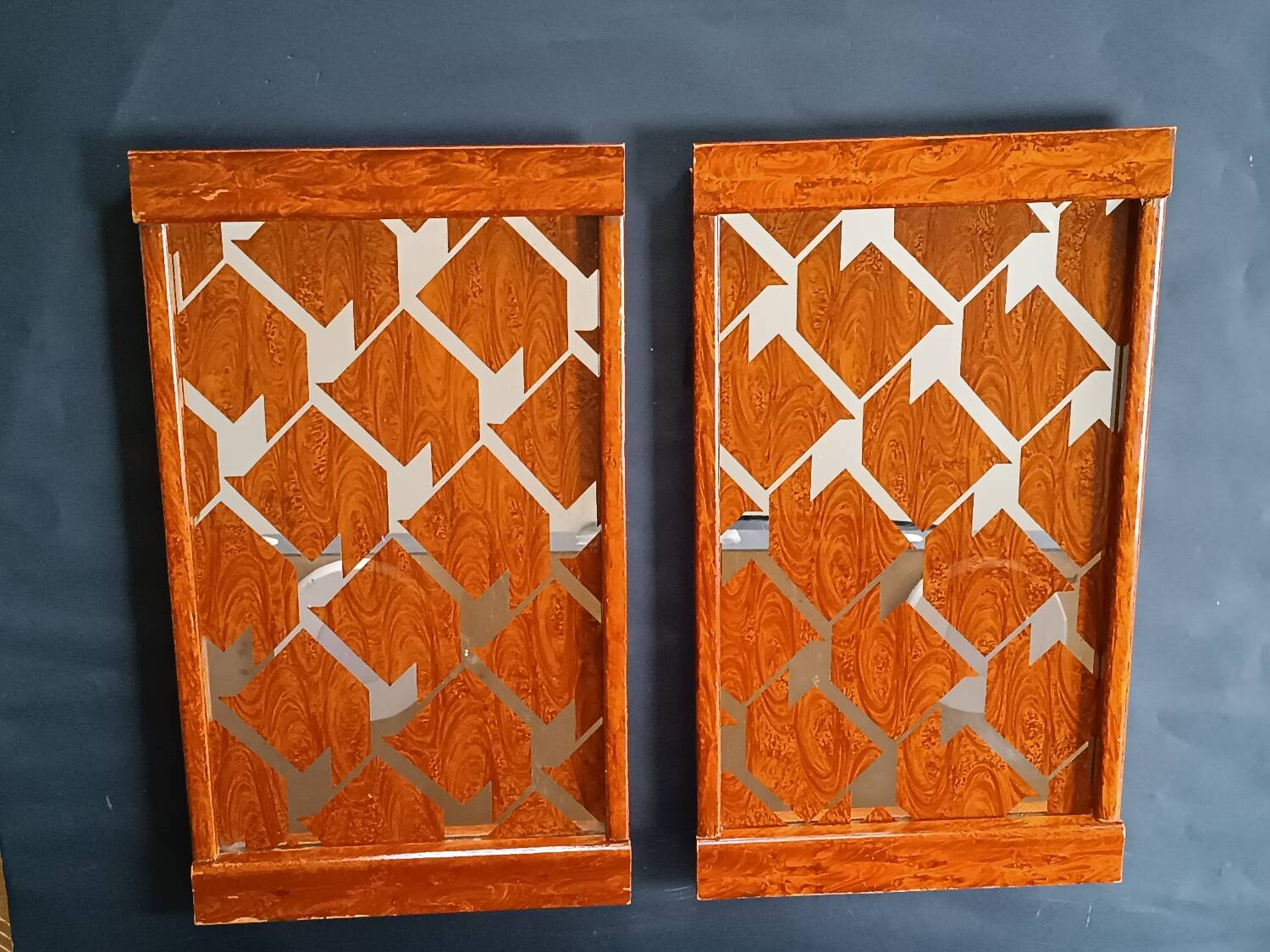 Two wooden and glass trays