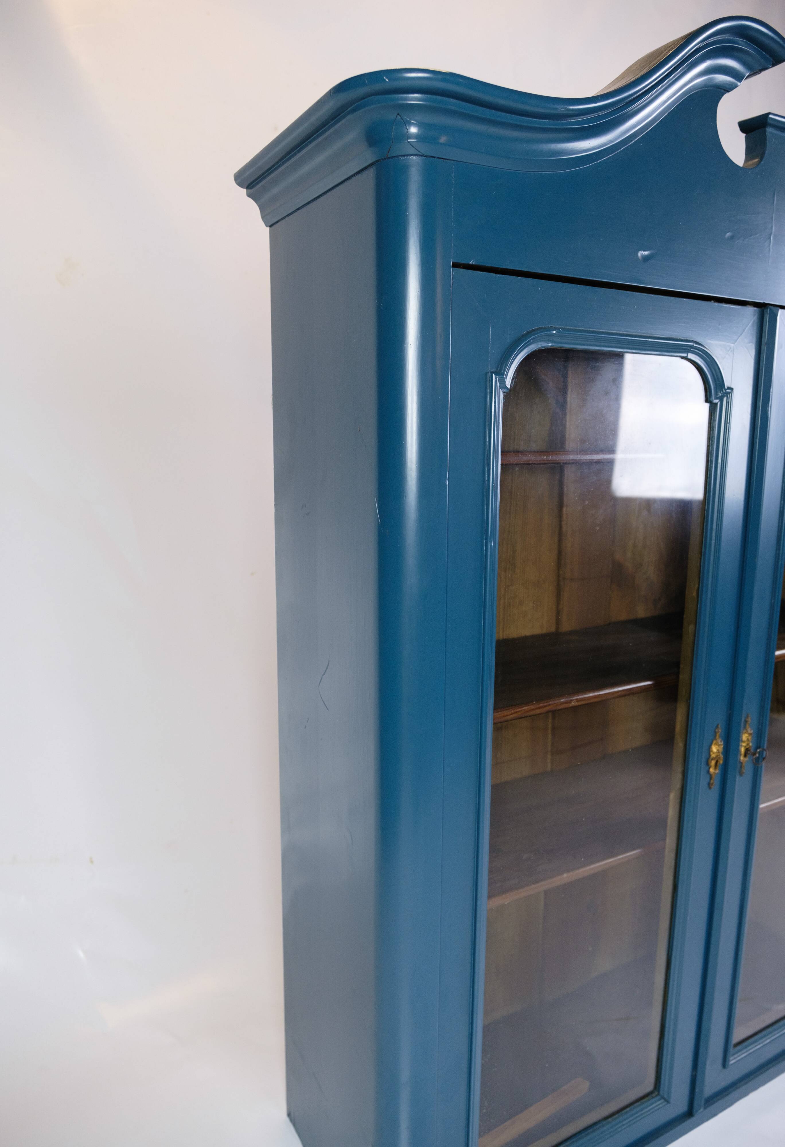 Antique Display Cabinet Painted Blue From 1920s