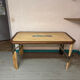 Bureau, table en bois, fer forgé et vitraux