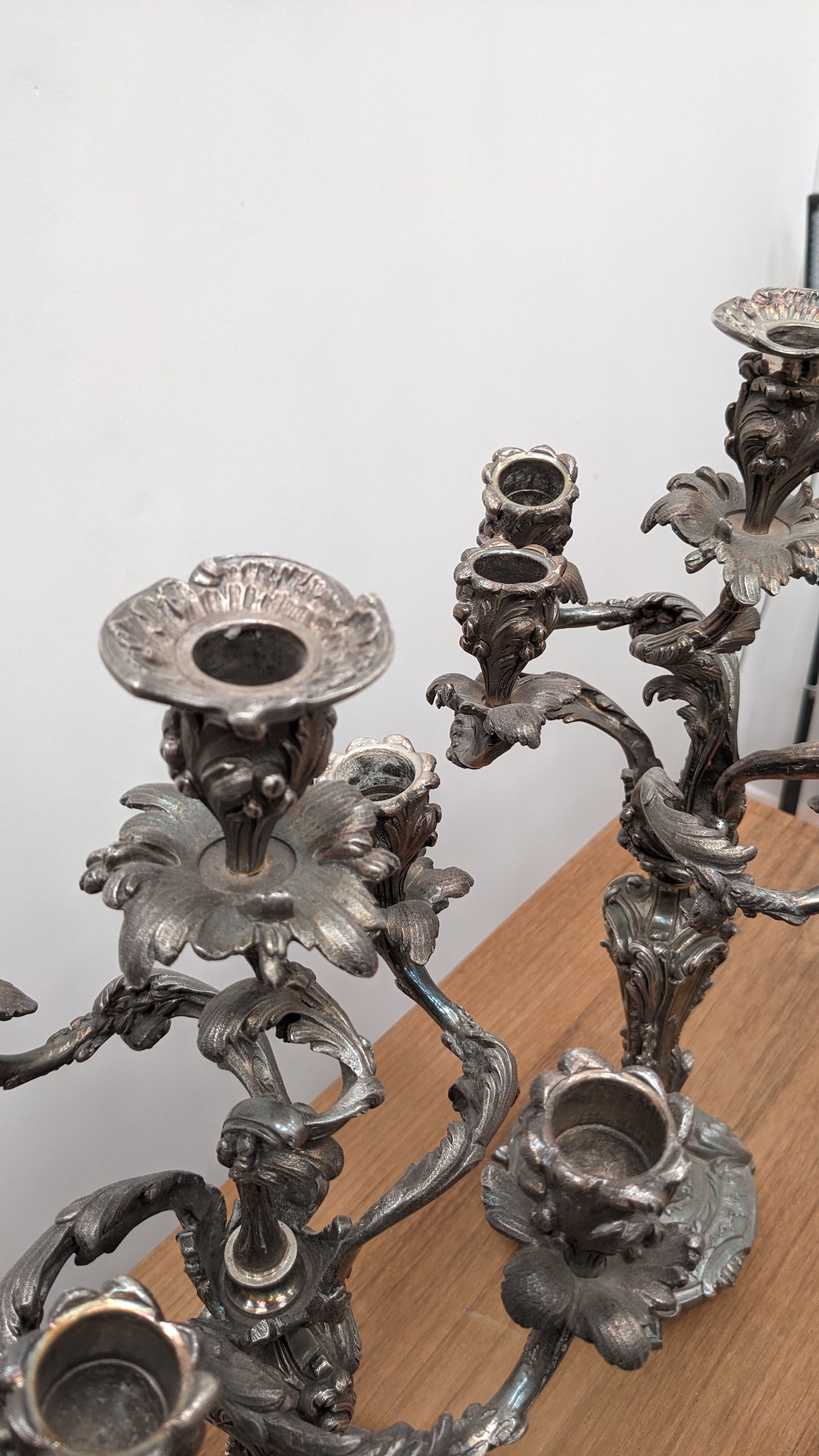 Silver metal candlesticks.