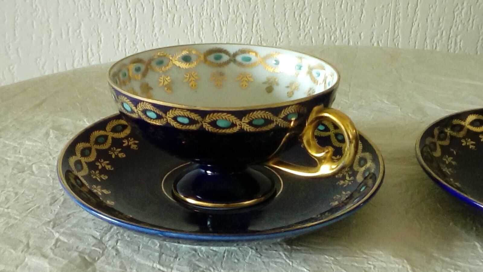 Coffee tea cups in German kiln blue porcelain jlmenau germany