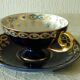 Coffee tea cups in German kiln blue porcelain jlmenau germany