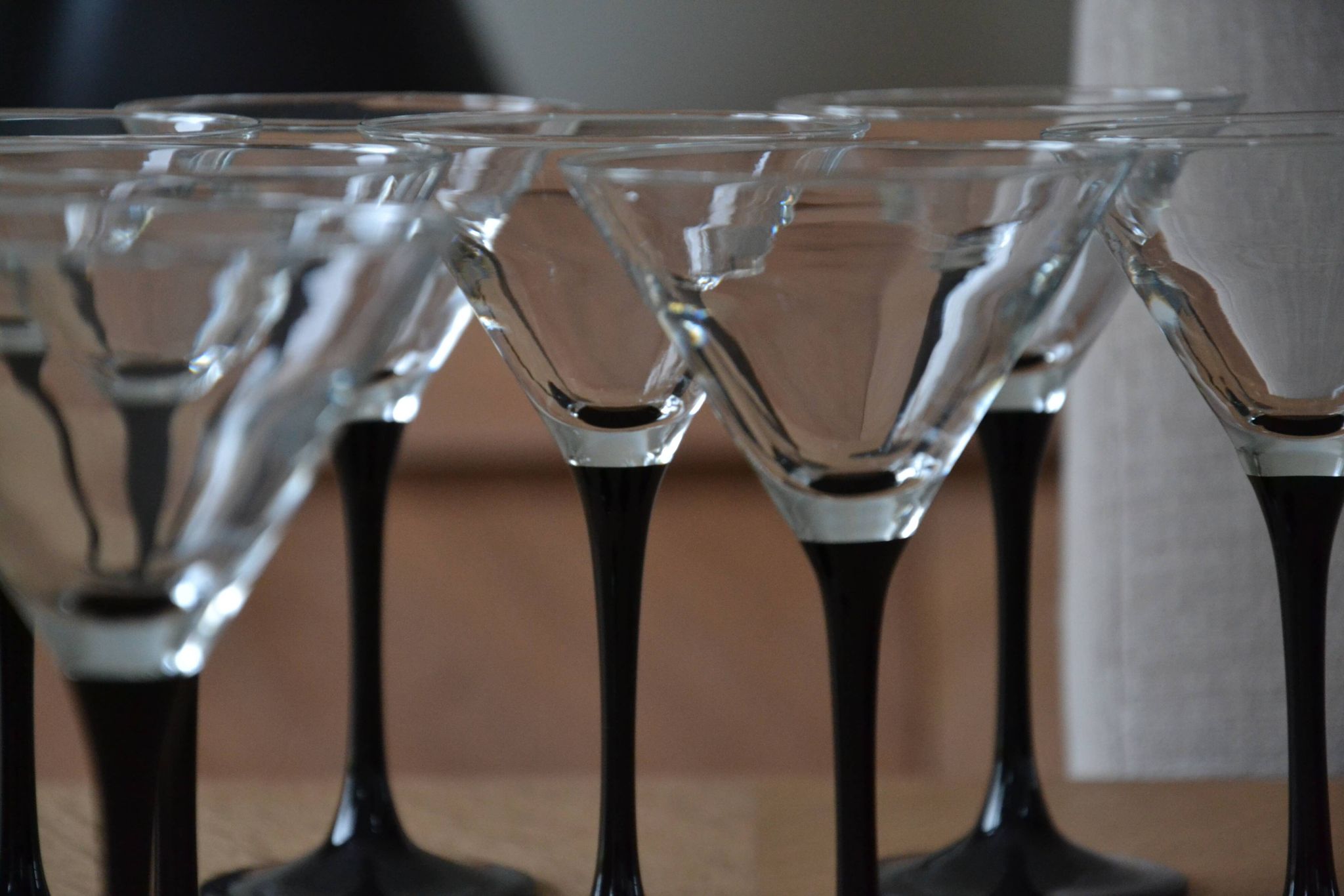 8 Vintage Black Stemmed Cocktail/Martini Glasses