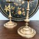 Pair of antique turned rose brass candlesticks (24 cm)