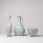 Mid-century modern three-piece ceramic set by Rörstrand, Gunnar Nylund, Sweden, 1950s.