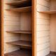 Oak workshop cabinet with curtains – antique triple column