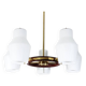 Danish suspension structure in brass and teak with 5 opaline heads