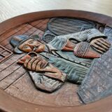 Vintage Embossed Clay Plate: Man Drinking, Retro Wall Decor