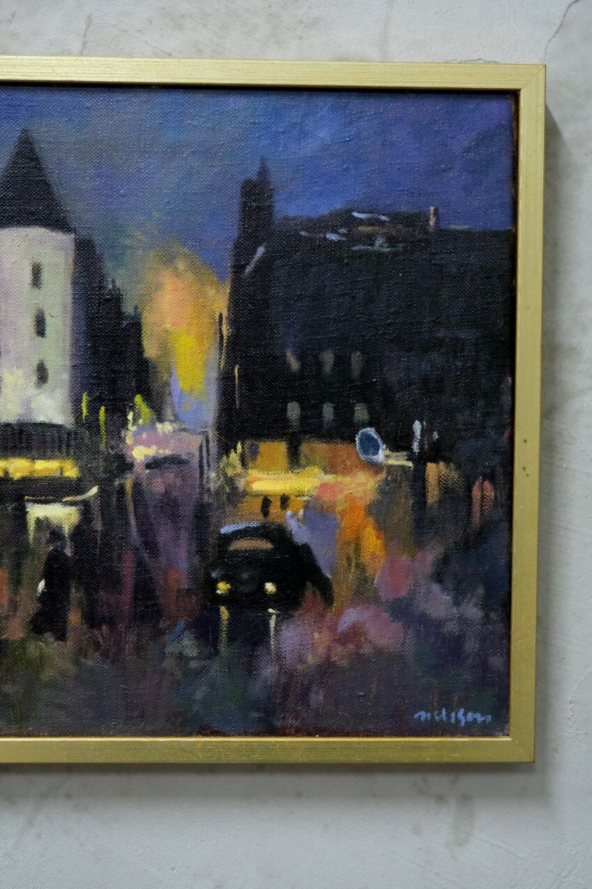 Swedish artist, scandinavian modern city landscape, 1970s, oil on canvas, signed,  framed