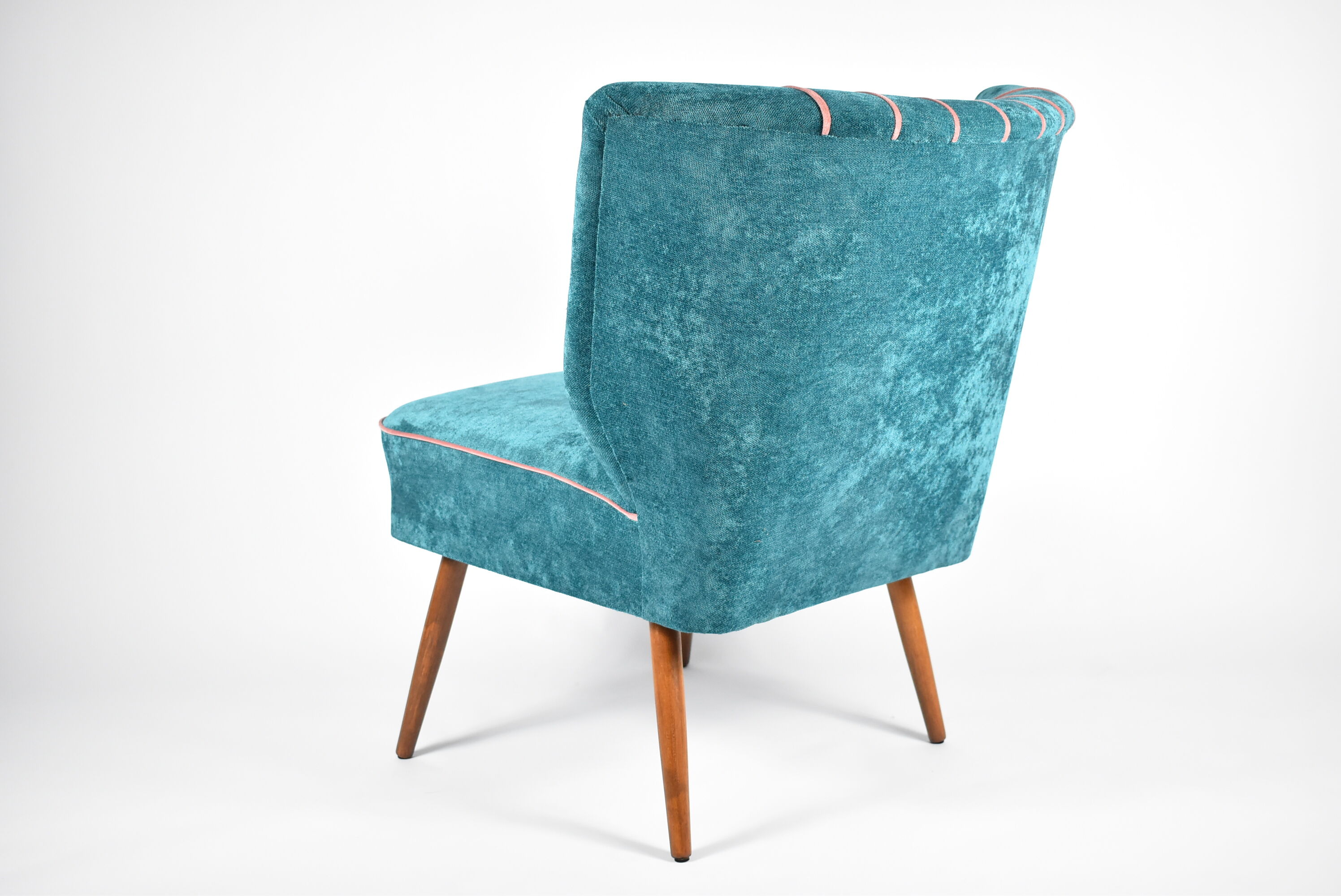 Cocktail vintage armchair, 60s, turquoise with pink edge, restored
