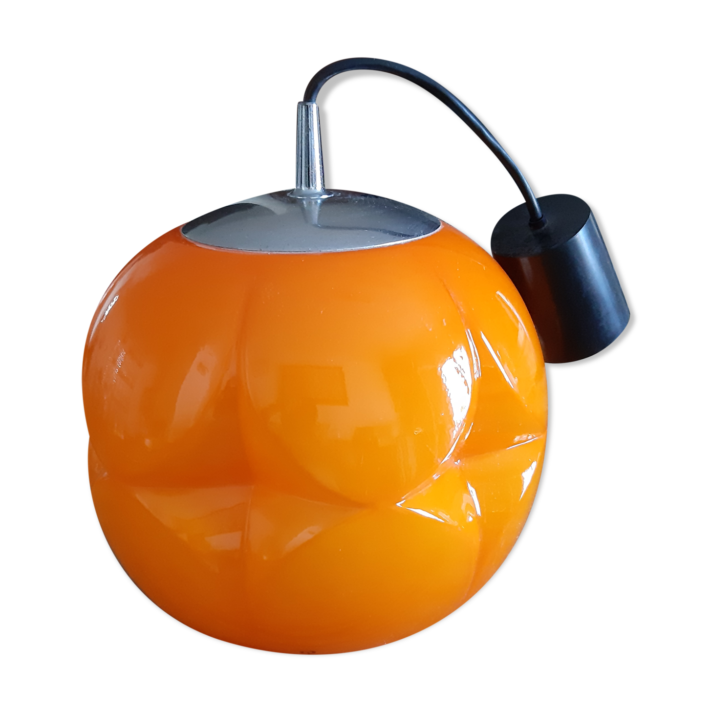 Vintage Putzler pendant lamp in Orange and White Opaline