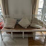 Vintage wooden and rattan bench