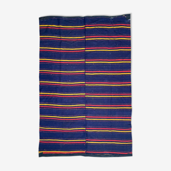 Romanian rug handwoven in wool, purple background with red and yellow stripes 183x133cm