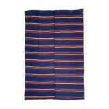 Romanian rug handwoven in wool, purple background with red and yellow stripes 183x133cm