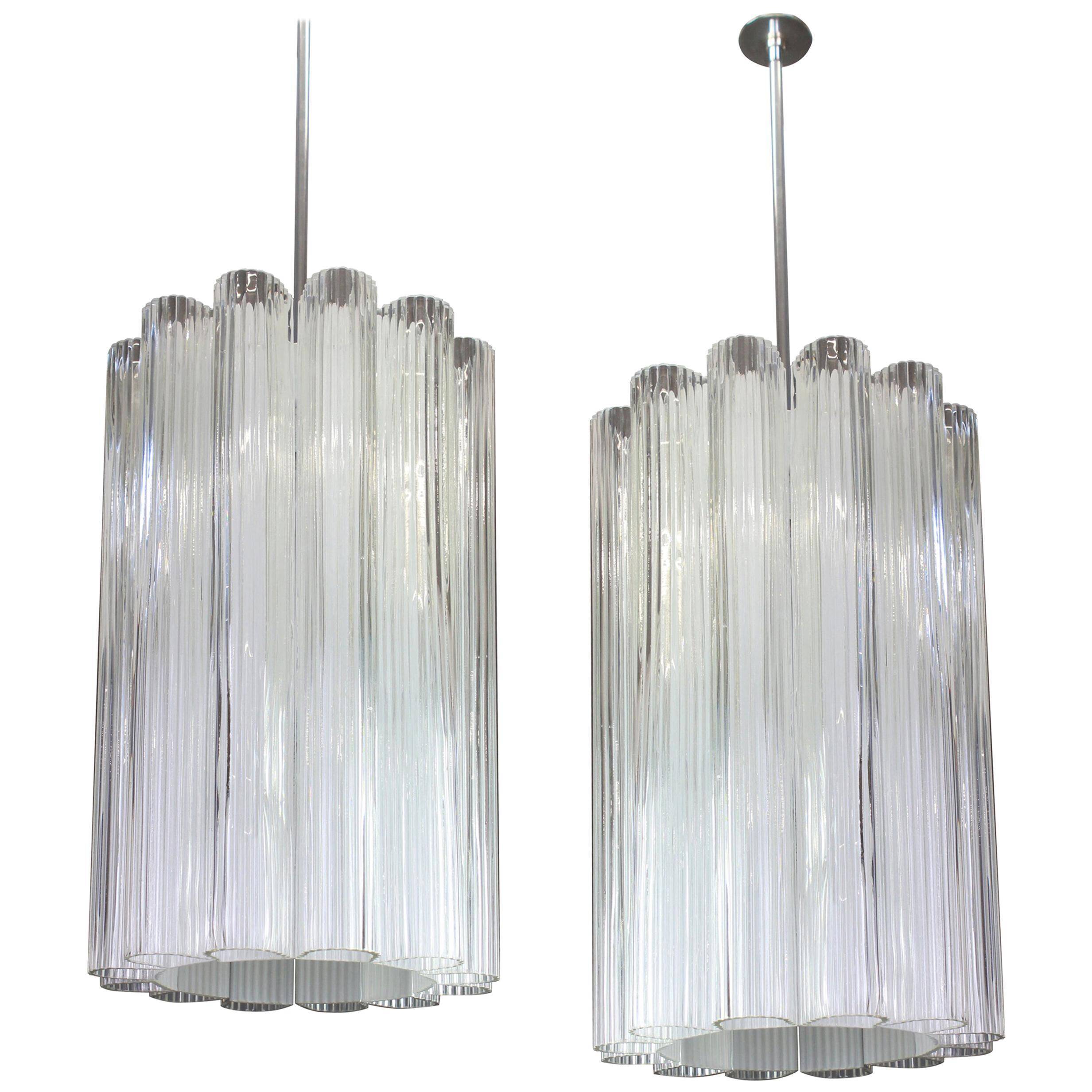 cylindrical pendant lights with crystal glass by Doria, Germany, 1960s.