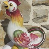 Old pitcher in slip - rooster - signature under the base - les islettes -
