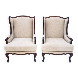 A pair of wingback armchairs, Western Europe, early 20th century. After renovation.