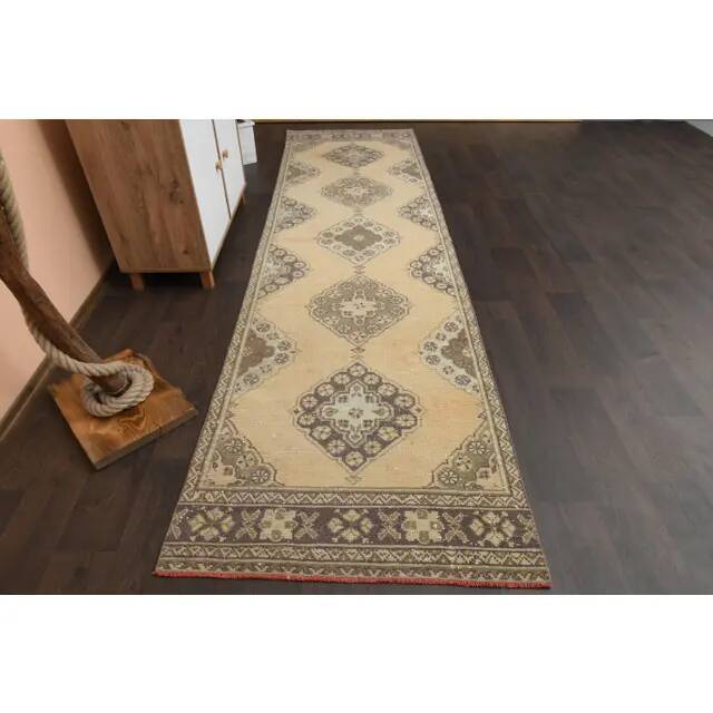 1970s Vintage Turkish Hand-Knotted Wool Cotton Orange Runner Rug 100x360