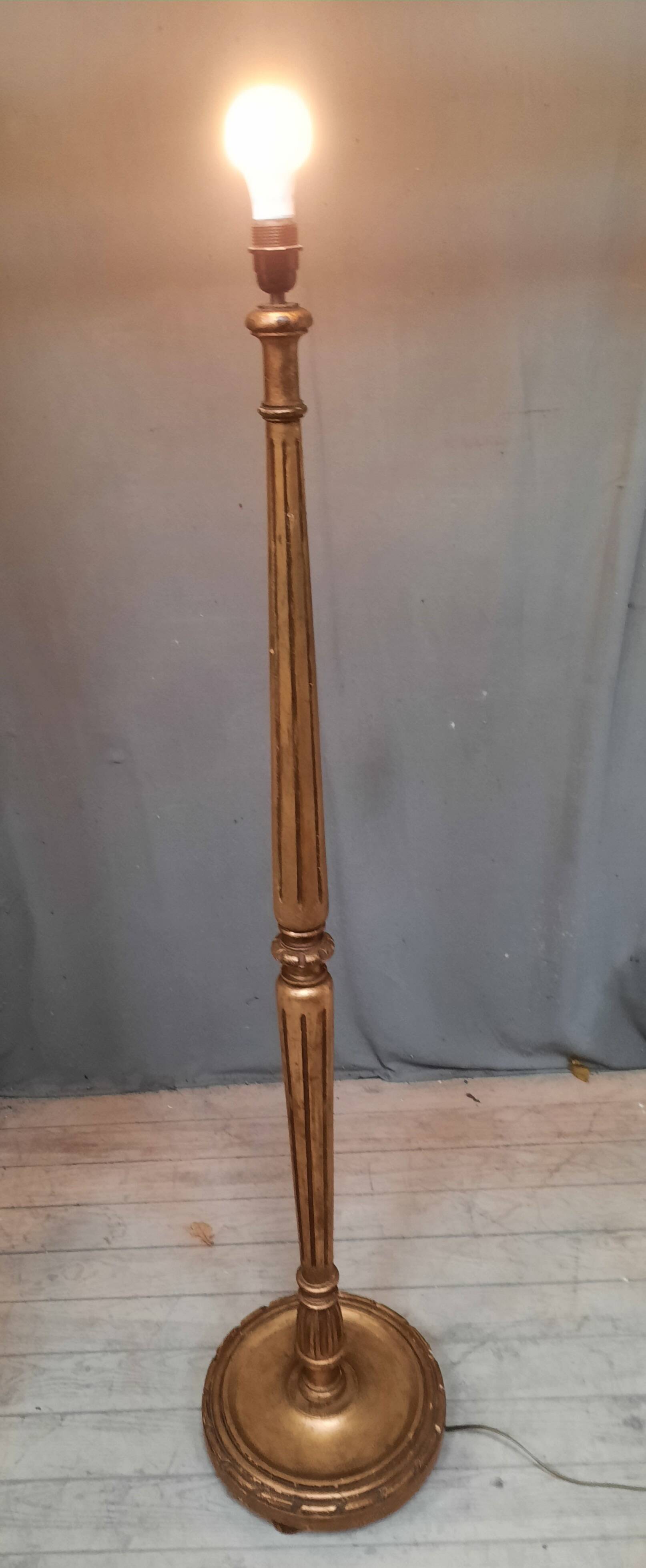 Golden wood floor lamp