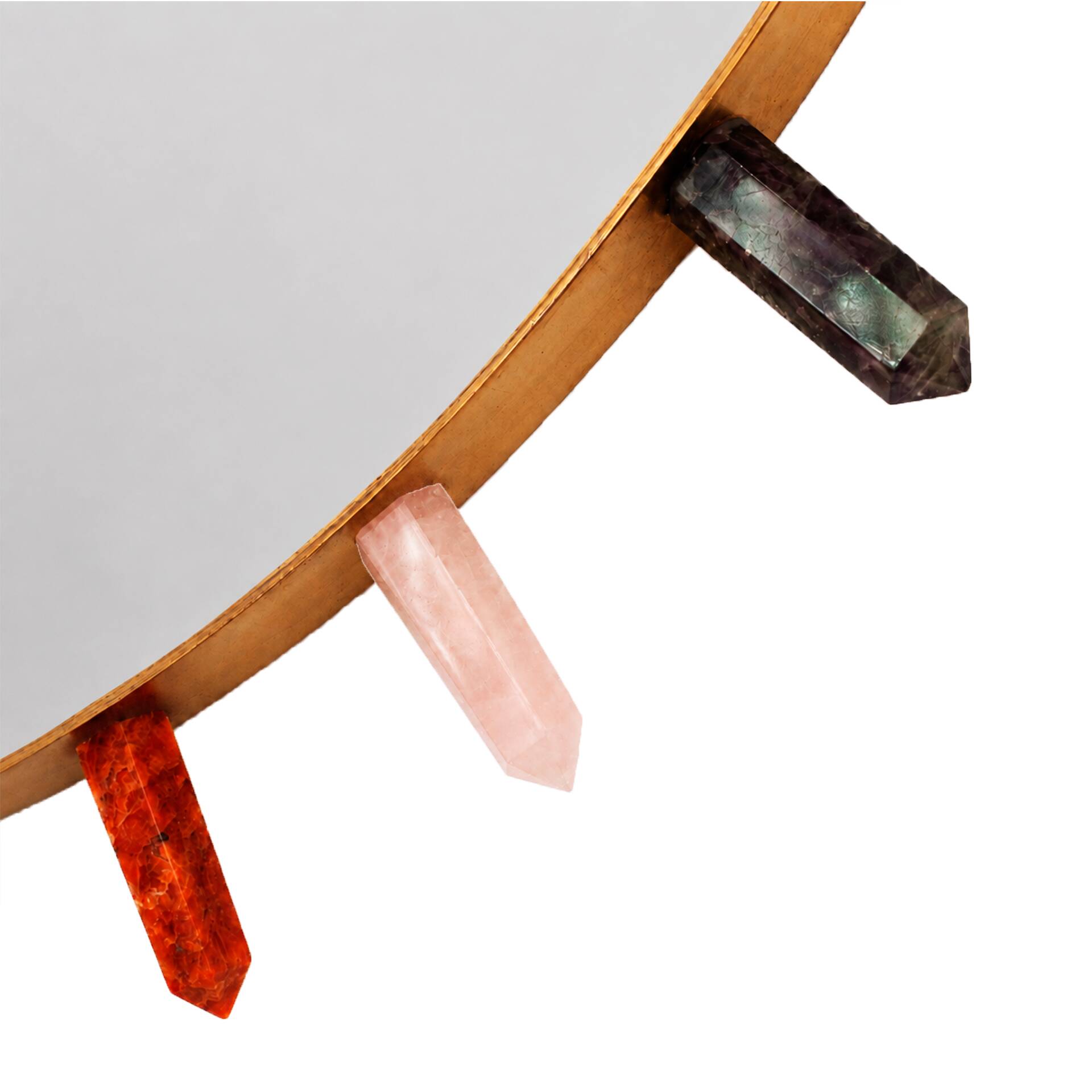 Contemporary Round Mirror with Multicolored Semiprecious Stones by L.A.stud