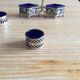 Salt shaker /pepper shaker and accessories in silver metal and blue glass compartment
