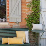 Yellow upcycled cushion "daffodil" - 50x50 cm -linen & hemp & canvas