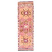 Vintage Turkish Hand-Knotted Wool Cotton Pink Runner 101x333