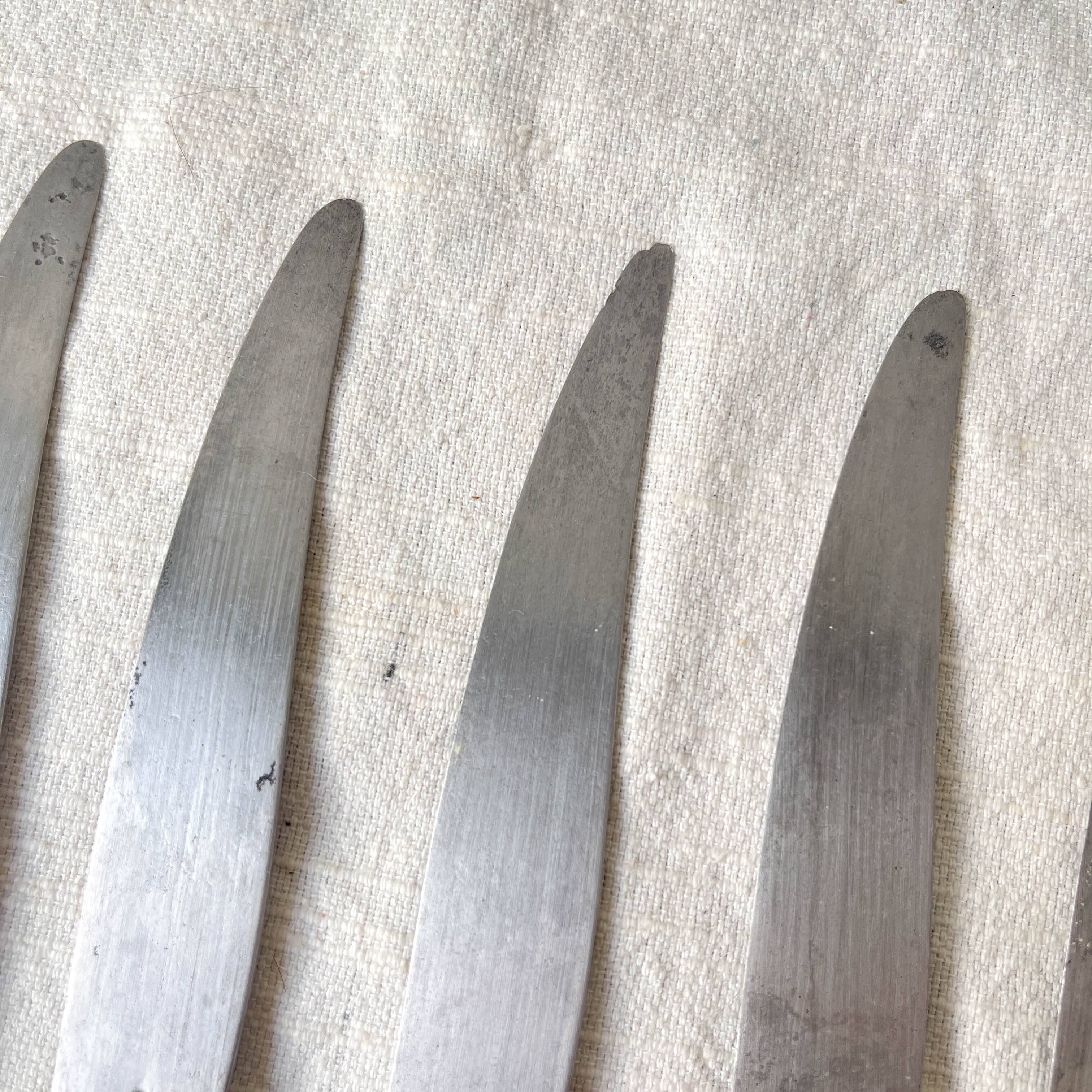 6 Vintage Horn Knives Silver Steel Blade LEPINE A LYON France 19th Century