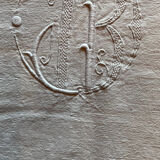 Old embroidered monogram linen sheet