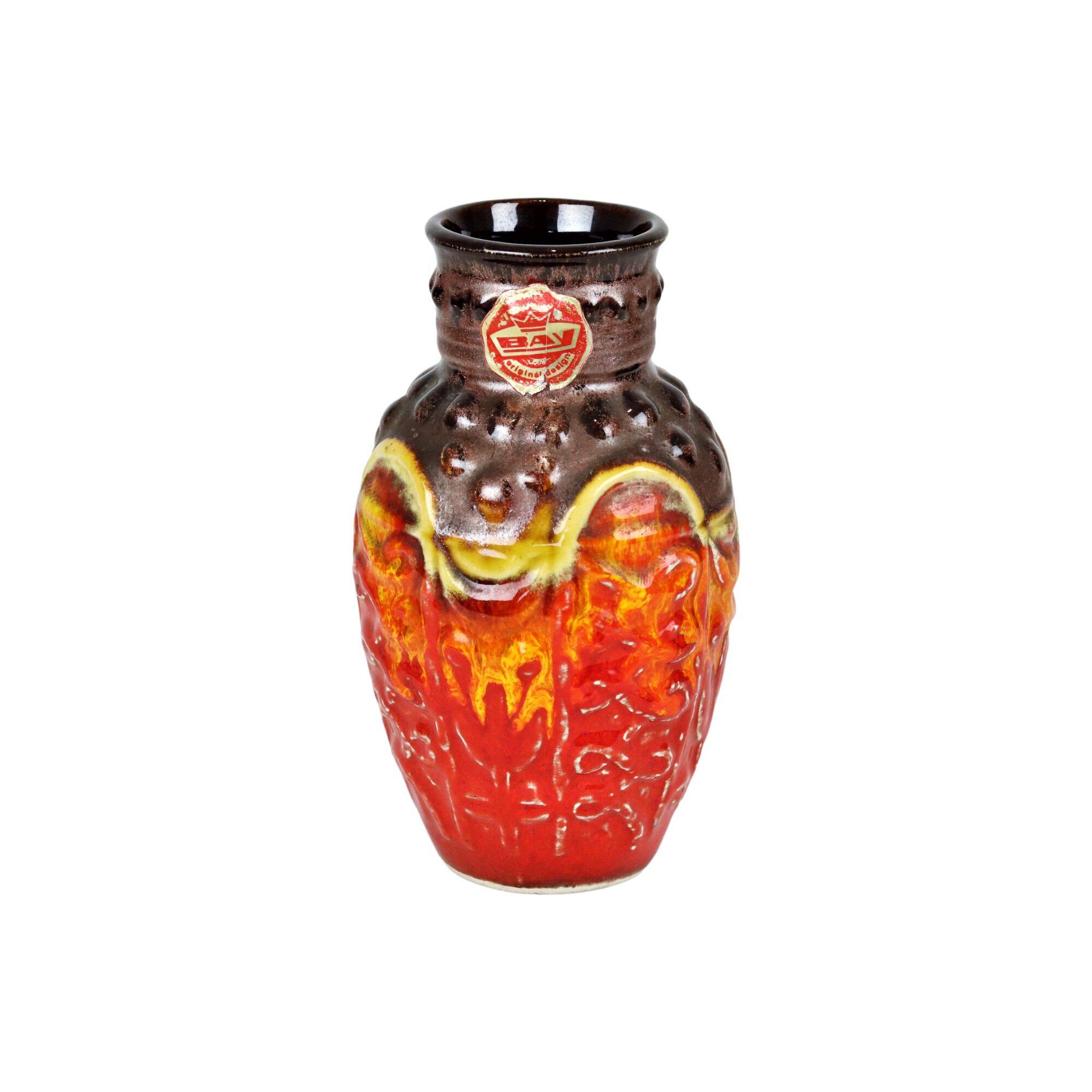 Flamed Fat Lava Vase West Germany Bay Red Orange 98-17
