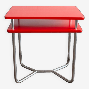 Functionalist Chrome Red Side Table Made In Czechoslovakia, 1930s