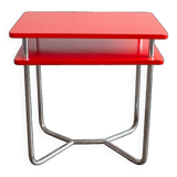 Functionalist Chrome Red Side Table Made In Czechoslovakia, 1930s