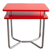 Functionalist Chrome Red Side Table Made In Czechoslovakia, 1930s