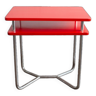Functionalist Chrome Red Side Table Made In Czechoslovakia, 1930s