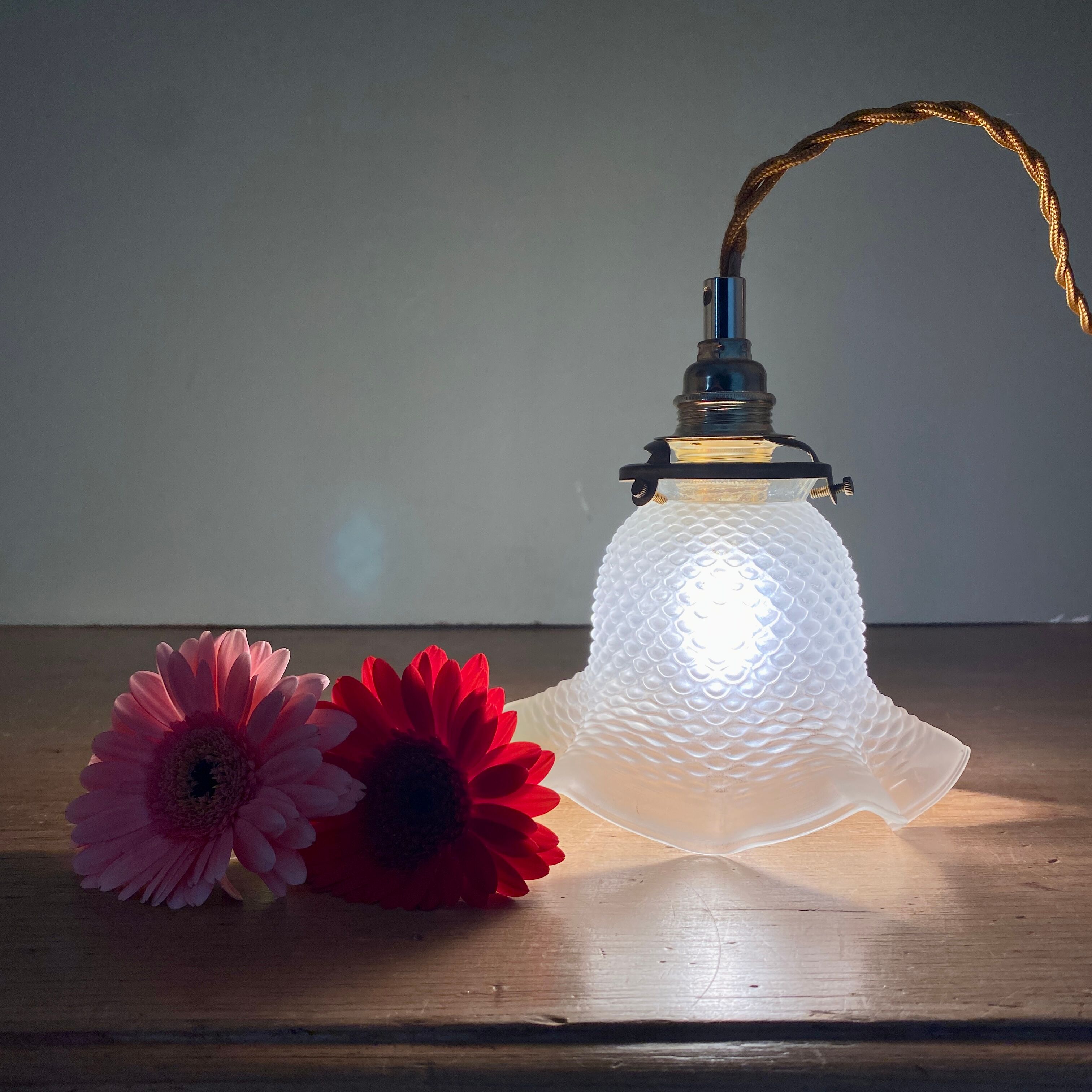 Vintage frosted glass tulip pendant lamp