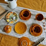Set of 4 caramel enamel cups and bowls