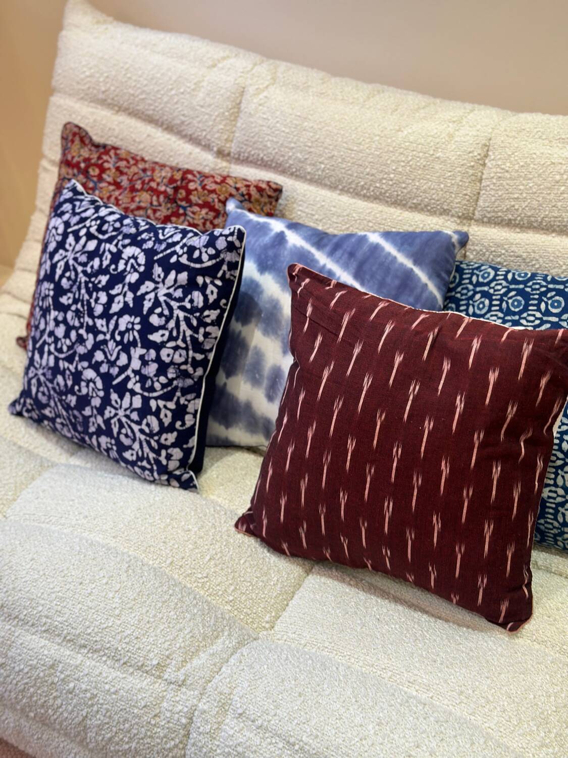 Indian blockprint cushion cover in burgundy red cotton