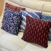 Indian blockprint cushion cover in burgundy red cotton
