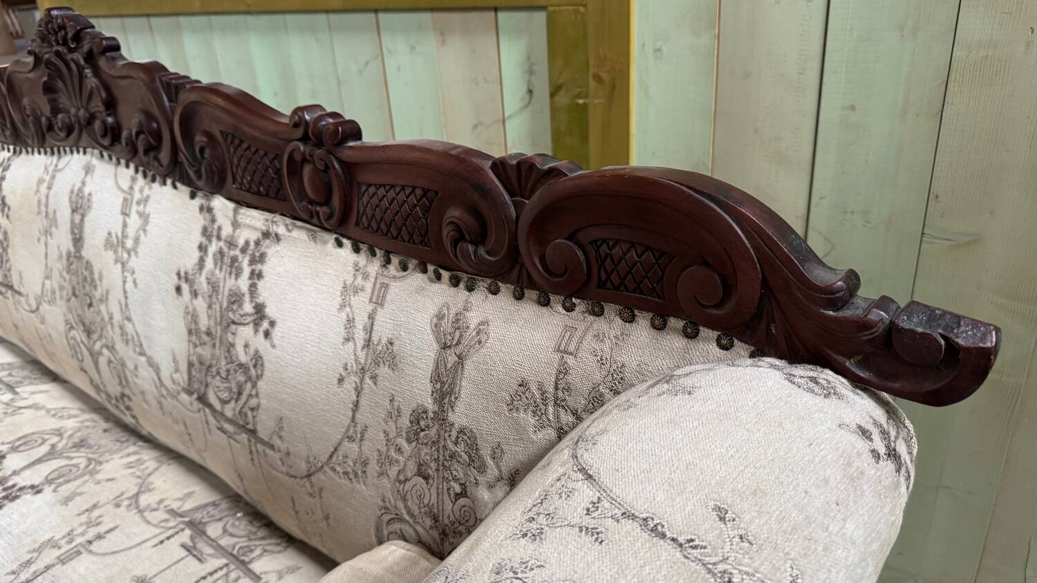 Mahogany wood/fabric bench circa 1900