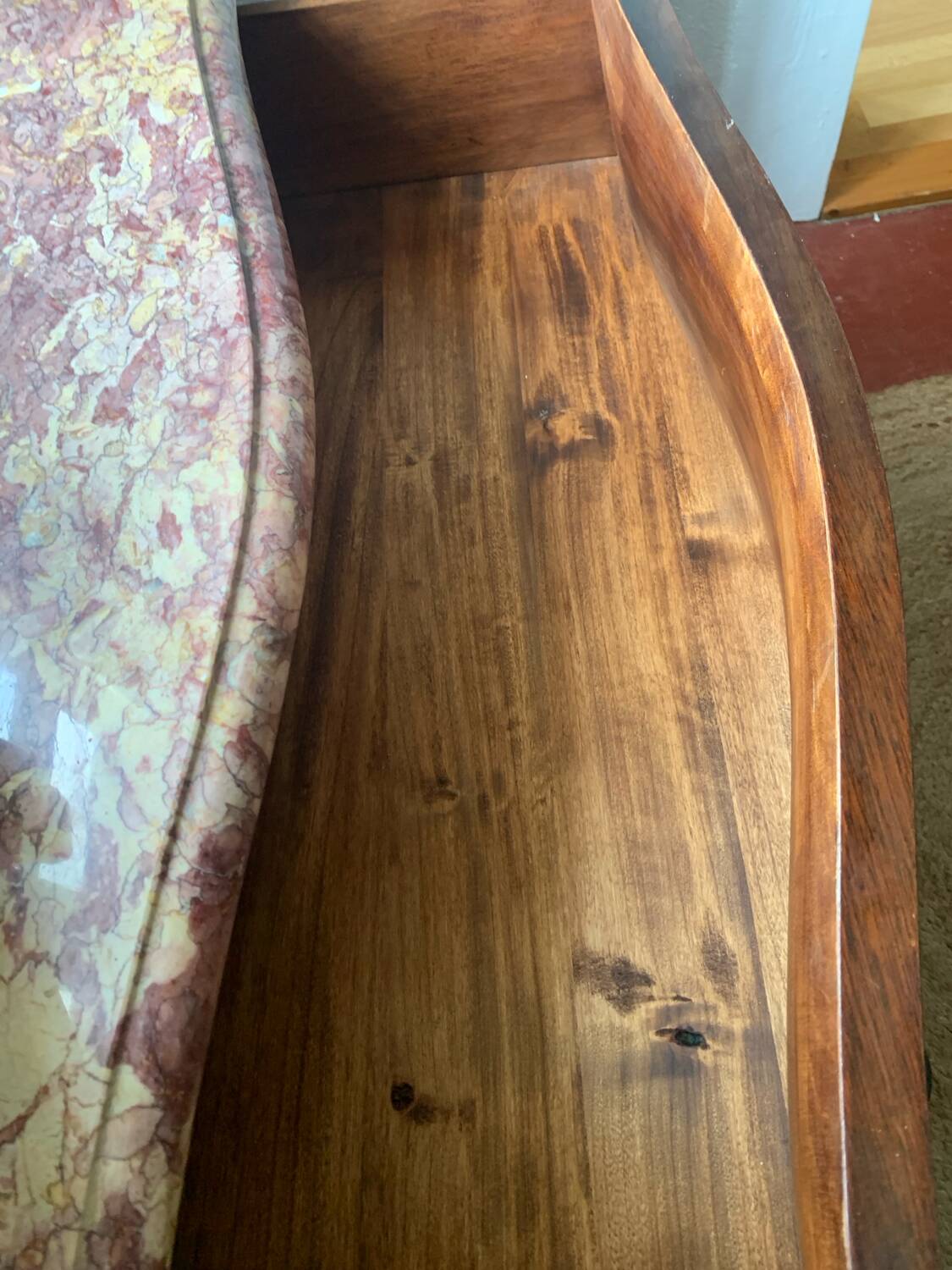 Louis XV chest of drawers with pink marble