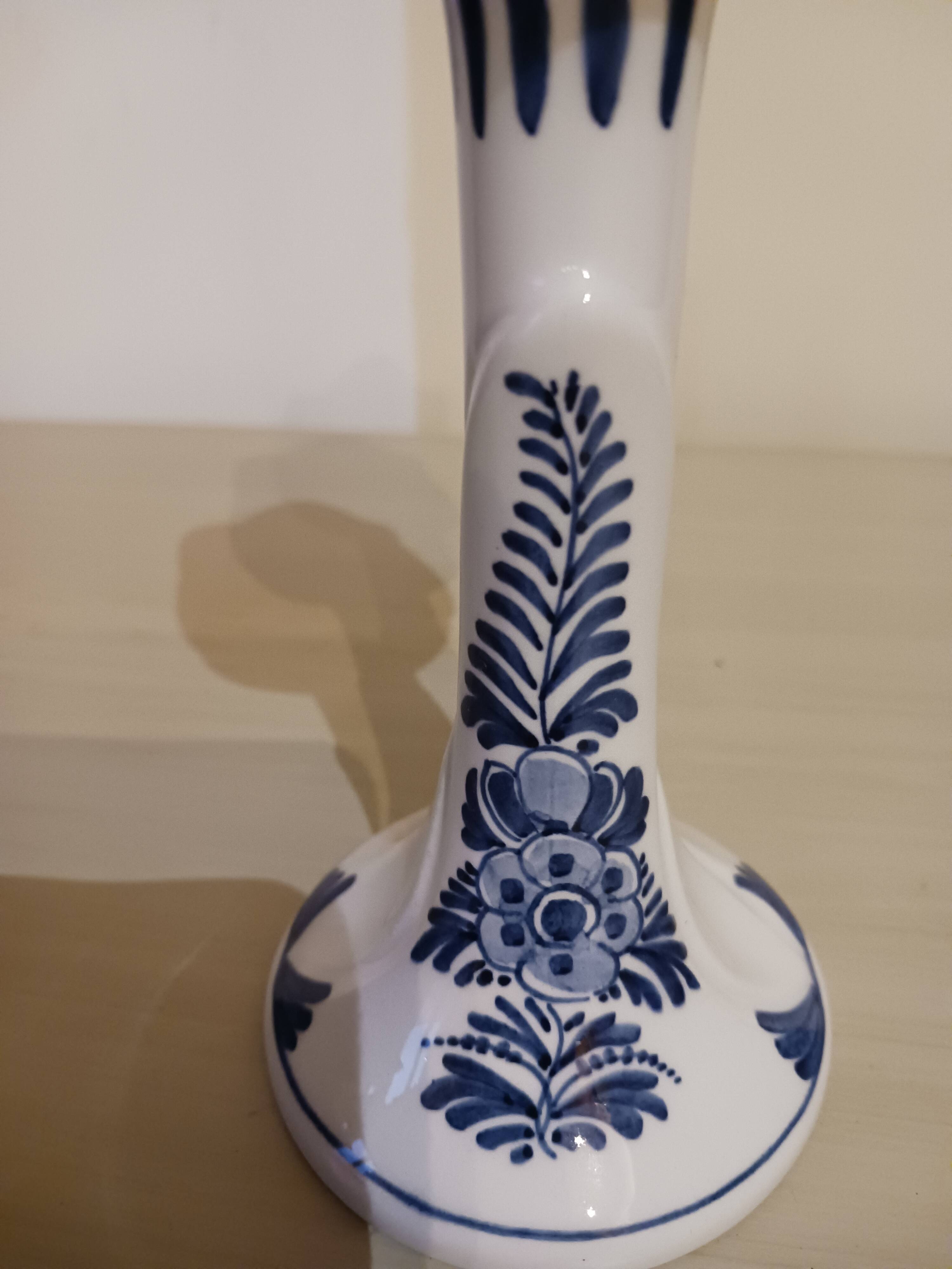 Pair of Delft earthenware candlesticks