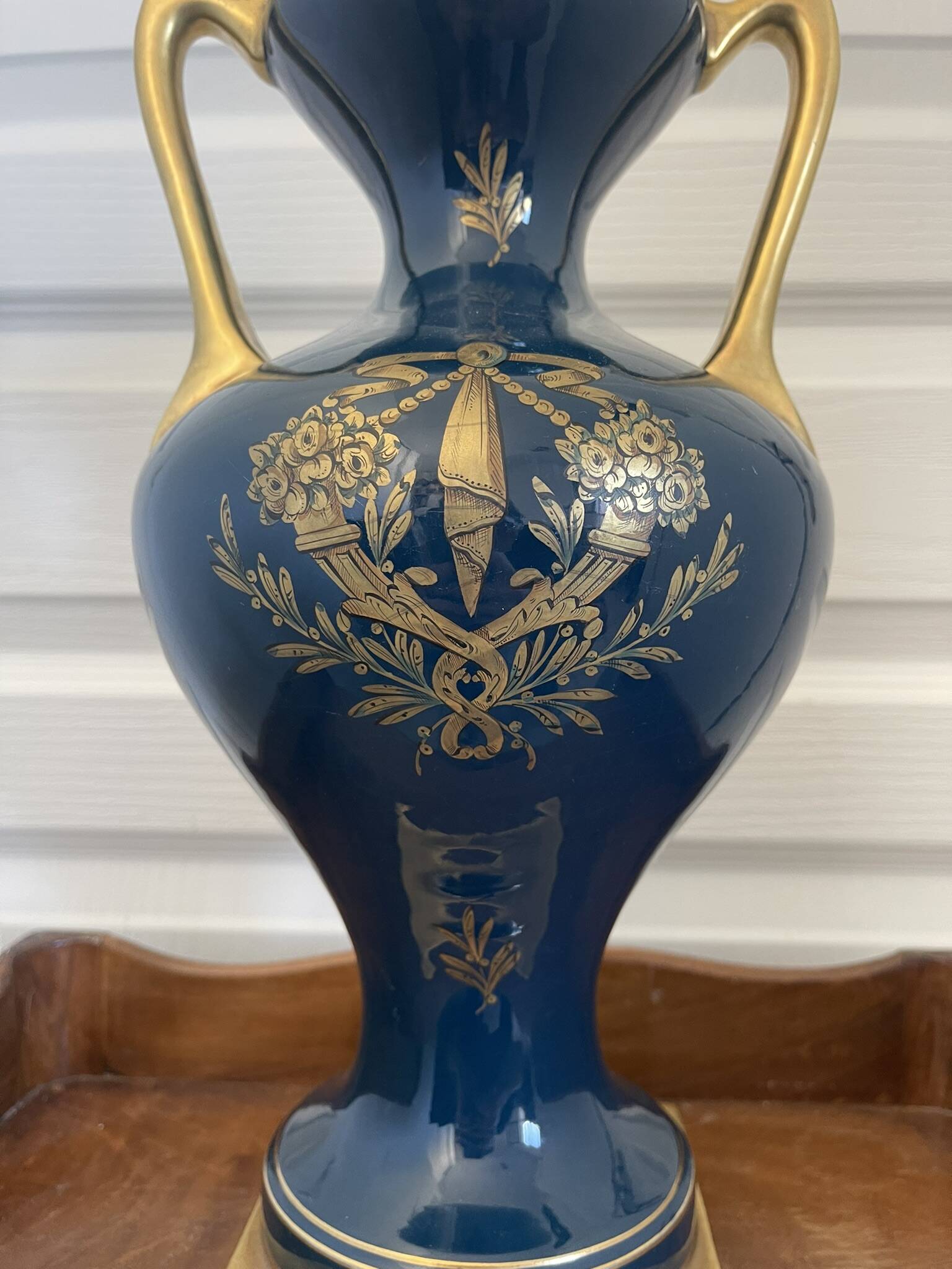 Antique large empire vase blue & gold jaguet pinon 40cm 2.6kg
