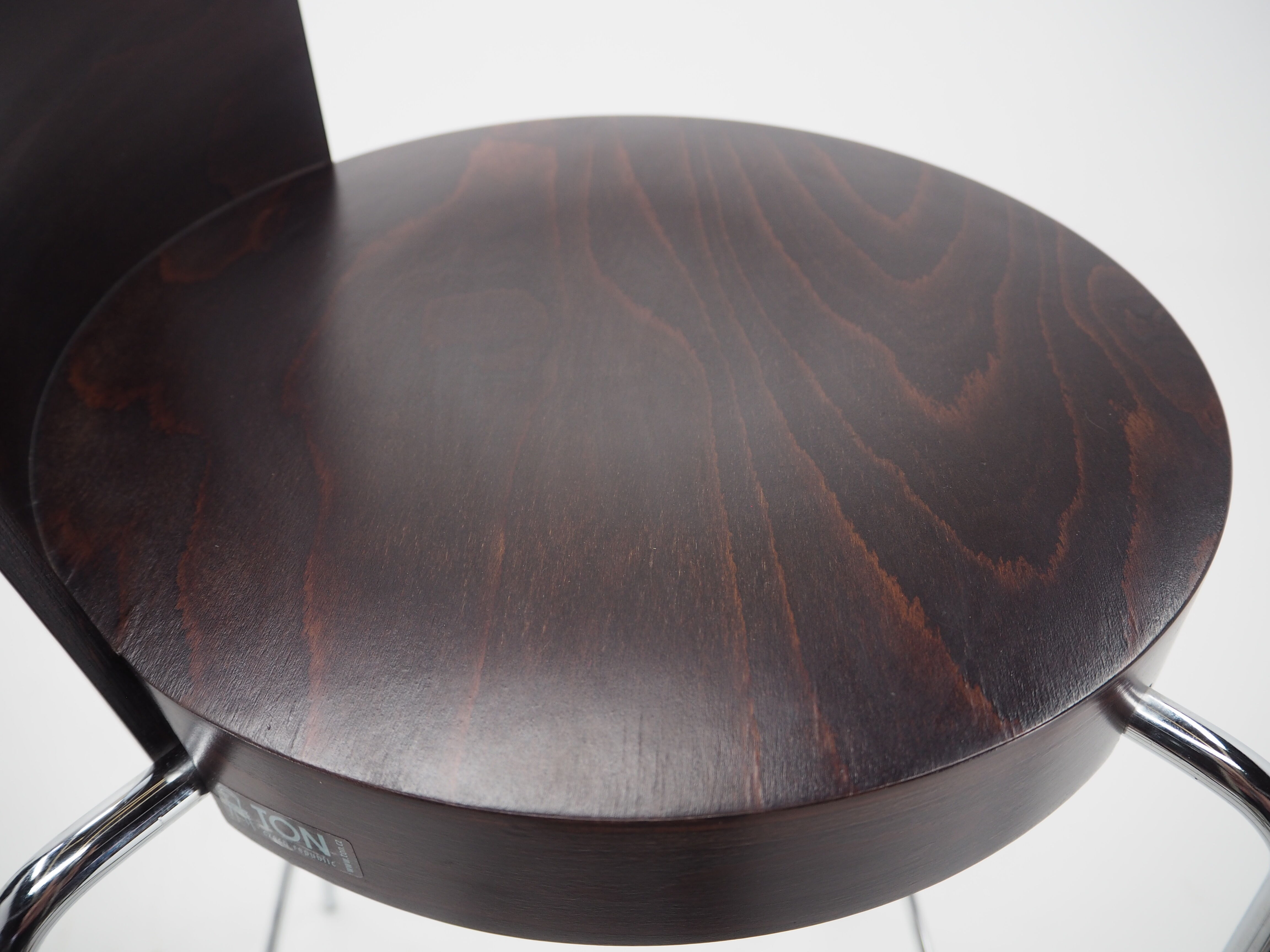 Midcentury chrome and wood bar stools by Ton, Czechoslovakia, 1980s