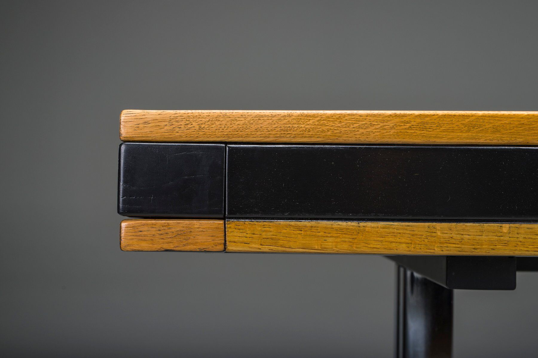 Mid-century modern oak and chrome desk with leather top, 1980s