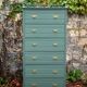 Old grey green high chest of drawers H160